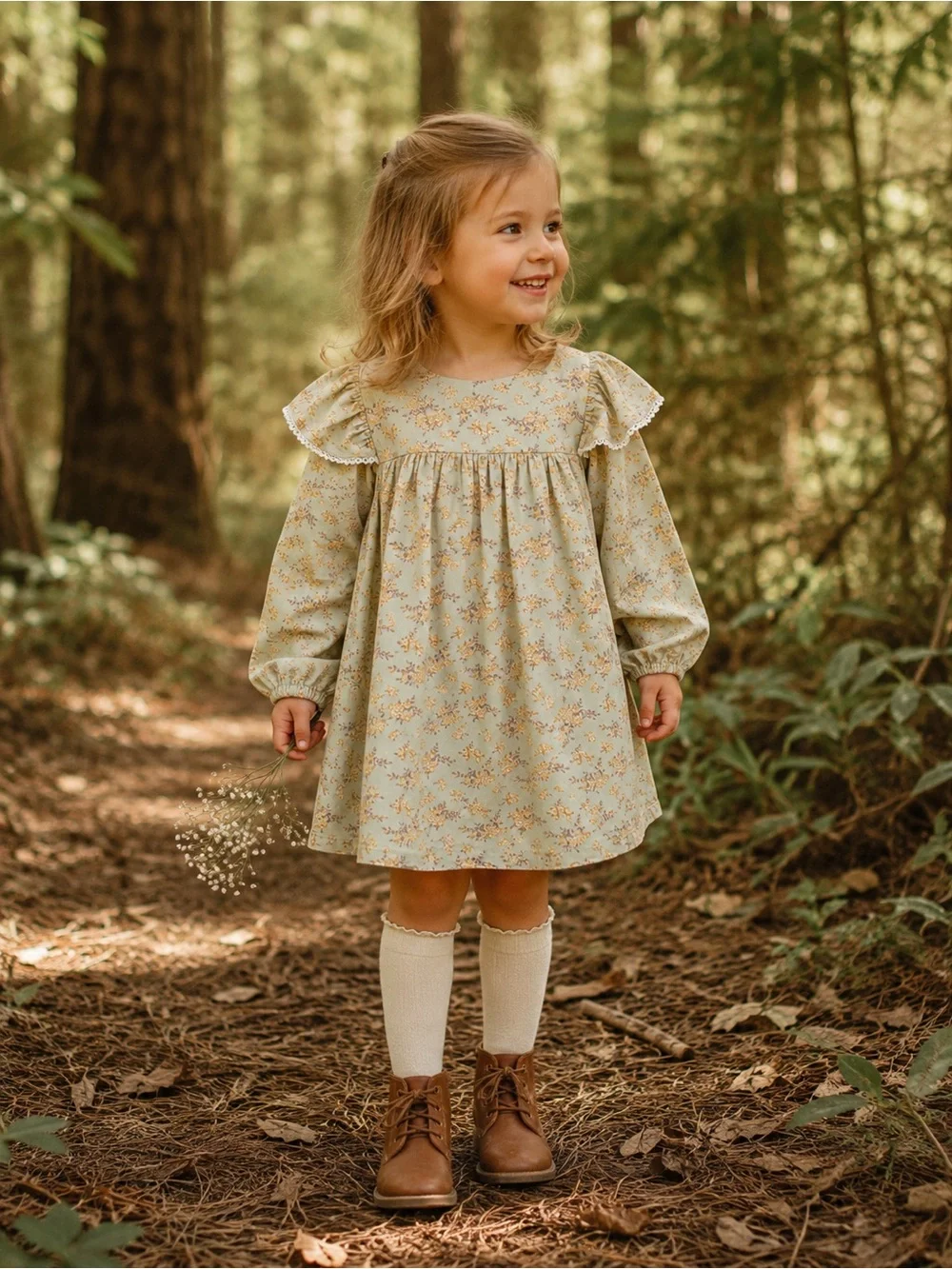Bebezoo Floral Dress Size 100 (3/4Y) EUC Ruffle Yoke Long Sleeve